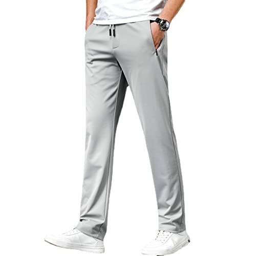 WINDEHAO Gerade Anti-Falten-Freizeithose für Herren, Übergröße 6XL,schnell trocknende Stretchhose,atmungsaktive Wander-Jogger-Sporthose aus Eisseide (Light Grey,L) von WINDEHAO