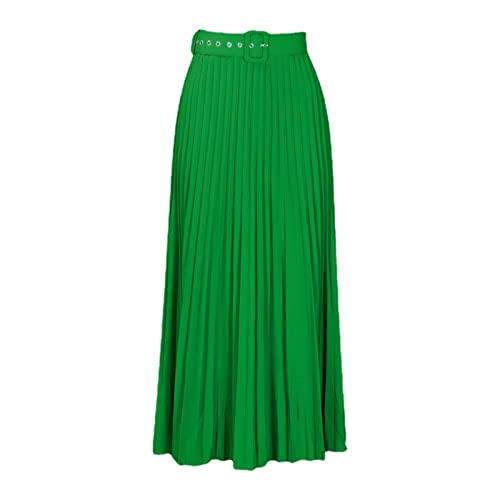 WINDEHAO Langer Faltenrock für Damen, mit Gürtel, lässiger Abend, elastische Taille, Party, Swing-Rock (Grün, XXXL) von WINDEHAO