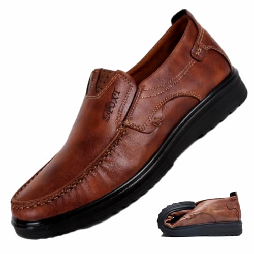 WINDEHAO Leichte Herren-Schlupfschuhe aus echtem Leder, leger, Business-Halbschuhe, Halbschuhe für Herren, 2024, Leder, Mokassins zum Fahren von WINDEHAO