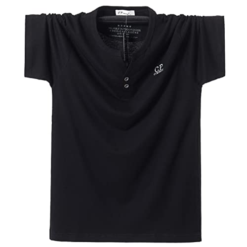 WINDEHAO Sommer Herren Übergröße 8XL T-Shirt Übergröße Big Fat Sport Pullover Einfarbig Kurzarm Baumwolle V-Ausschnitt Shirt (Schwarz, 5XL) von WINDEHAO