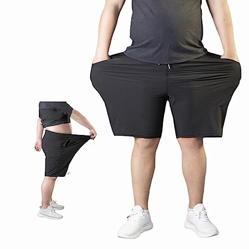 WINDEHAO Sommer-Stretch-Shorts Aus Eisseide Für Herren Übergröße 10XL(200kg) Sport Shorts Schnell Trocknend Kurze Hosen Stretch-Sporthose Atmungsaktive Strand-Jogginghose (Black,3XL) von WINDEHAO