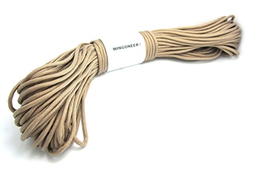 WINGONEER Paracord 550 4 mm, mit 7-strängigem Kern, 550 lbs, 100 Fuß (31 m), 100% Nylon, ideal für kreatives Basteln, Camping, Outdoor, Survival – beige von WINGONEER