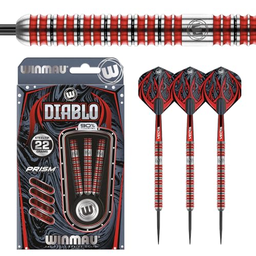 WINMAU Diablo 24 Gramm Profi Stahlspitze Wolfram Dartpfeile mit Flüge und Stiele (Wellen) von WINMAU