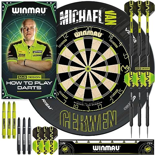 WINMAU Michael Van Gerwen MvG Umrandungs-Set inklusive Dartboard, Umrandung, Darts und Zubehör von WINMAU