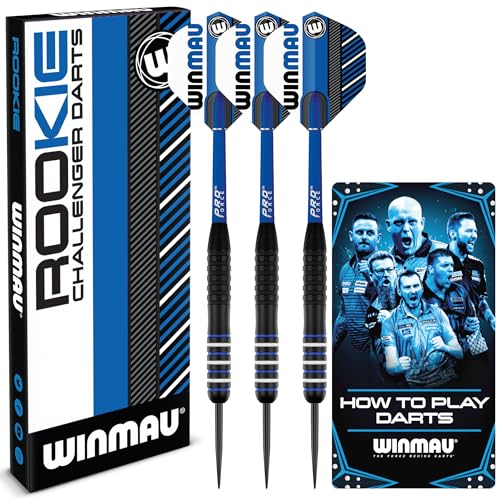 WINMAU Rookie Blue Brass Darts-Set mit Flights, Schäften (Stiele) und exklusivem Dart-Broschüre von WINMAU