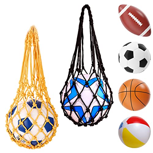 WINSDL 2 Stücke Ball Trage Net , Tragbare Ballnetz eignet Sich zum Aufbewahren von Basketball, Volleyball, Fußball und Reiten im Freien, Gelb von WINSDL