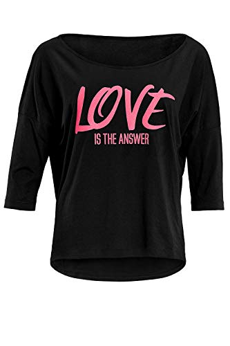WINSHAPE Damen Winshape Ultra let modal-3/4-arm skjorte til kvinder Mcs001 med neon pink "Love the Answer" glitt Yoga Shirt, Schwarz-neon-pink-glitzer, L EU von WINSHAPE