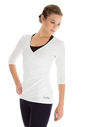 WINSHAPE Damen Ws3 In Wickeloptik 3/4-arm Shirt, Weiß, XL EU von WINSHAPE