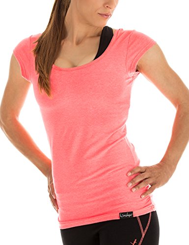 Winshape Damen Kurzarmshirt Fitness Freizeit Yoga Pilates, Neon Coral, M, WTR4 von WINSHAPE