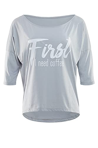 Winshape Damen ultra leichtes Modal-3/4-Arm Shirt MCS001 mit weißem „First I need coffee” Glitzer-Aufdruck, Winshape Dance Style, Fitness Freizeit Sport Yoga Workout von WINSHAPE