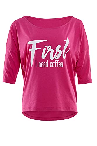 WINSHAPE Damen Winshape Ultra licht modal-shirt met korte mouwen Mct002 witte "first Need Coffee" glitteropdr T Shirt, Deep-pink-weiss, L EU von WINSHAPE
