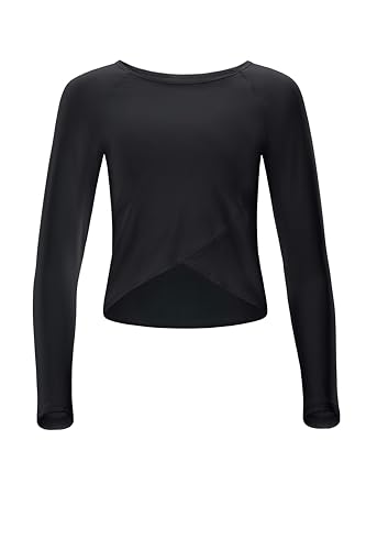 Winshape Damen Functional Light and Soft Cropped Long Sleeve Top Aet131ls Mit Overlap-Applikation Yoga-Shirt, Schwarz, S EU von WINSHAPE