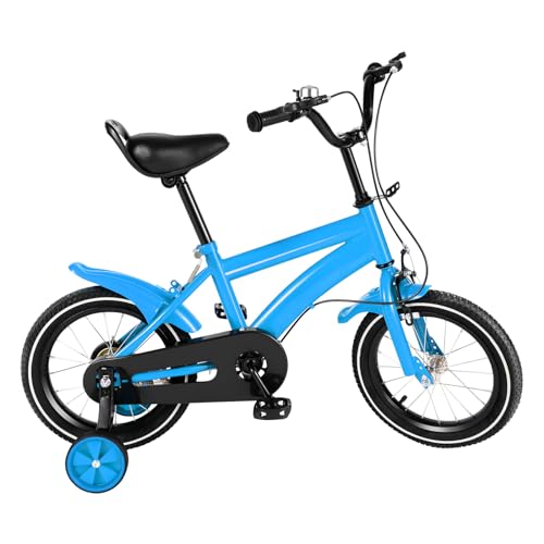 WINZING Kinderfahrrad 14 Zoll Kinderfahrrad Fahrrad mit Hilfsrädern Handbremse Kinderfahrrad, Lenkrad und Sattel höhenverstellbar für 3-6 Jahre (Blau) von WINZING