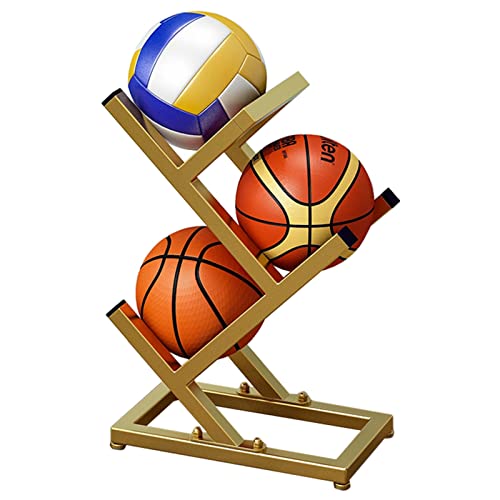 WIPPWER 3-stufiger Ball-Aufbewahrungsständer, vertikaler Basketball-Ausstellungsständer for Jungenschlafzimmer, Garagen-Sportausrüstungs-Organizer, platzsparend (Color : Gold) von WIPPWER