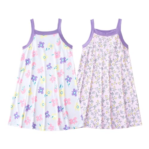 WISREMT Mädchen ärmellose Nachtwäsche Nachthemden für Mädchen 2er-Pack Schlafkleid süße Pyjamas Nachthemden Spaghettiträger Slip Kleider Sommer Nachtwäsche für Baby Mädchen Teenager Mädchen 3-15 von WISREMT