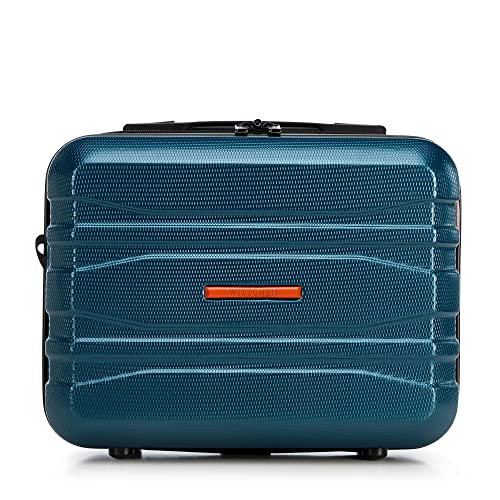 WITTCHEN Adventure Line Moderner Beauty Case aus Polycarbonat Horizontalen Streifenmuster Kosmetikkofer 13L Dunkles Türkis von WITTCHEN