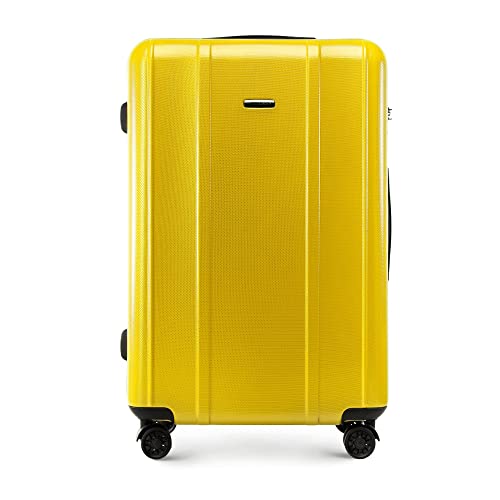 WITTCHEN Classic Line Elegante Großer Koffer aus Robustem Polycarbonat mit vertikaler Prägung TSA-Schloss Größe L 97L Gelb von WITTCHEN