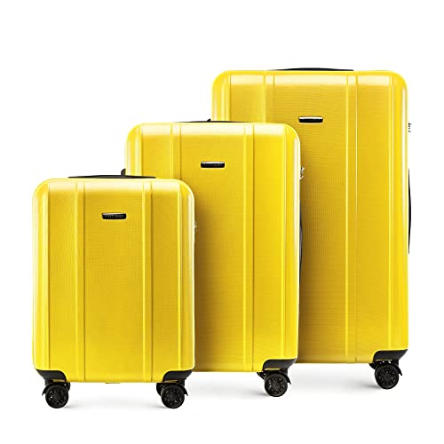 WITTCHEN Classic Line Elegante Kofferset aus Robustem Polycarbonat mit vertikaler Prägung TSA-Schloss (S+M+L) Gelb von WITTCHEN