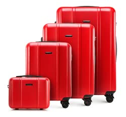 WITTCHEN Classic Line Elegante Kofferset aus Robustem Polycarbonat mit vertikaler Prägung TSA-Schloss (S+M+L+Kosmetikkofer) Rot von WITTCHEN