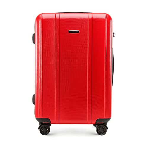 WITTCHEN Classic Line Elegante Mittelgroßer Koffer aus Robustem Polycarbonat mit vertikaler Prägung TSA-Schloss Größe M 62L Rot von WITTCHEN
