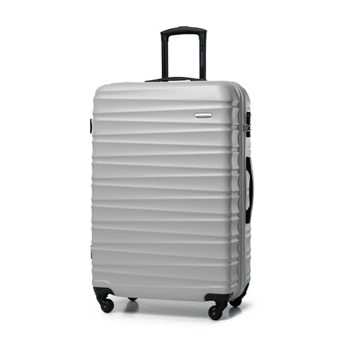 WITTCHEN Reisekoffer Rollkoffer Trolley Großer Koffer Handgepäck Hartschale aus ABS mit 4 Spinner-Rollen Zahlenschloss Teleskopgriff Groove Line Größe L Grau von WITTCHEN