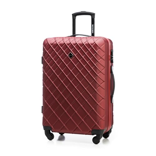 WITTCHEN Reisekoffer Rollkoffer Trolley Mittlerer Koffer Handgepäck Hartschale aus ABS mit 4 Spiner Rollen Zahlenschloss Teleskopgriff Classic line Größe L Burgund von WITTCHEN