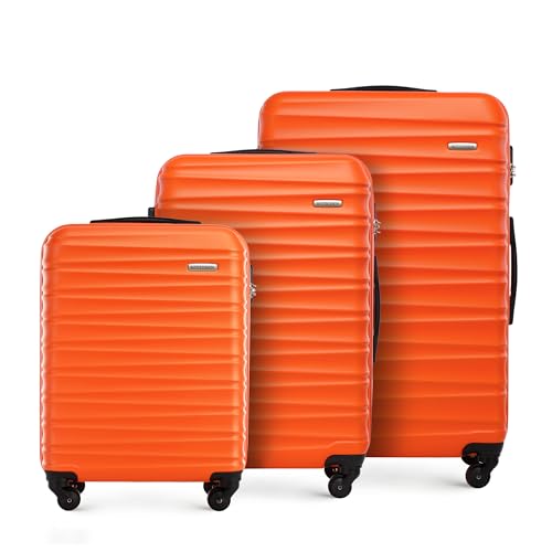 WITTCHEN Reisekoffer 3er Koffer-Set Rollkoffer Trolley Handgepäck Hartschale aus ABS mit 4 Spinner-Rollen Zahlenschloss Teleskopgriff Groove Line Orange von WITTCHEN