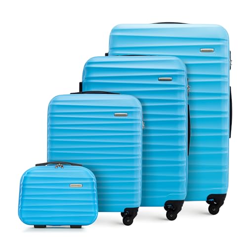 WITTCHEN Reisekoffer 4er Koffer-Set Rollkoffer Trolley Handgepäck Hartschale aus ABS mit 4 Spinner-Rollen Zahlenschloss Teleskopgriff Groove Line Blau von WITTCHEN