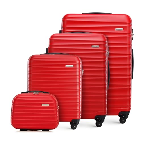 WITTCHEN Reisekoffer 4er Koffer-Set Rollkoffer Trolley Handgepäck Hartschale aus ABS mit 4 Spinner-Rollen Zahlenschloss Teleskopgriff Groove Line Rot von WITTCHEN