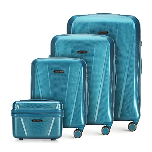 WITTCHEN Koffer Set of 4 Hartschalen Material Polycarbonat Hochwertiger und Stabiler Verschiedene Größen (S+M+L+Kosmetikkoffer) Blau von WITTCHEN