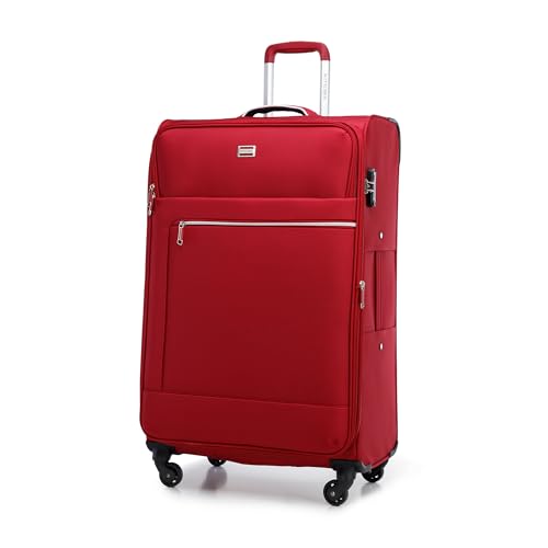 WITTCHEN MIRA Line Großer Koffer Gepäck Weichgepäck Trolley Reisekoffer Rollkoffer aus Polyester Tragegriff Teleskopgriff Vier Lenkrollen TSA Kombinationschloss Größe L Rot von WITTCHEN