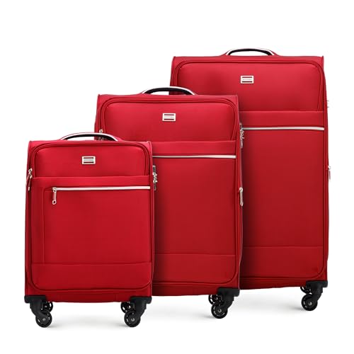 WITTCHEN MIRA Line Set mit 3 Koffer Gepäck Weichgepäck Koffer aus Polyester Tragegriff Teleskopgriff Vier Lenkrollen TSA Kombinationschloss Größe (S+M+L) Rot von WITTCHEN