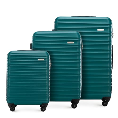 WITTCHEN Reisekoffer 3er Koffer-Set Rollkoffer Trolley Handgepäck Reisekofferset Gepäckset Hartschale aus ABS mit 4 Spinner-Rollen Zahlenschloss Teleskopgriff Groove Line grün von WITTCHEN