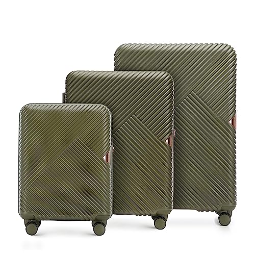 WITTCHEN Reisekoffer 3er Koffer-Set Rollkoffer Trolley Handgepäck Hartschale aus Polycarbonat mit 4 Zwilling-Rollen Zahlenschloss Teleskopgriff GL Style Olive von WITTCHEN