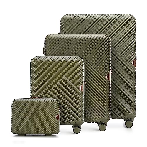 WITTCHEN Reisekoffer 4er Koffer-Set Rollkoffer Trolley Handgepäck Hartschale aus Polycarbonat mit 4 Zwilling-Rollen Zahlenschloss Teleskopgriff GL Style Olive von WITTCHEN