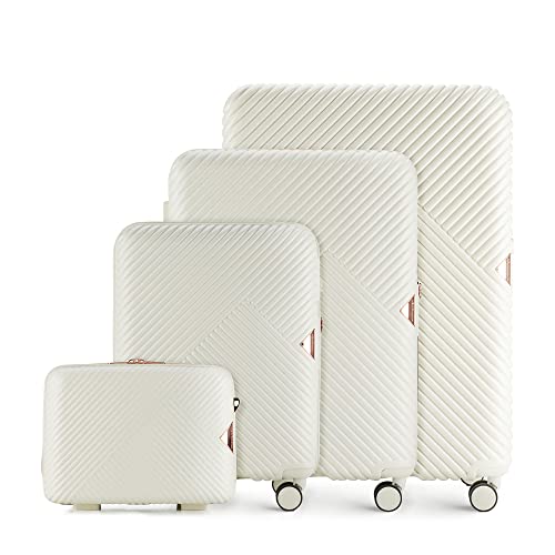 WITTCHEN GL Style Line | Reisekoffer Rollkoffer Trolley Großer Koffer Handgepäck Hartschale aus Polycarbonat mit 4 Zwilling-Rollen Zahlenschloss Teleskopgriff GL Style Größe L Weiß von WITTCHEN