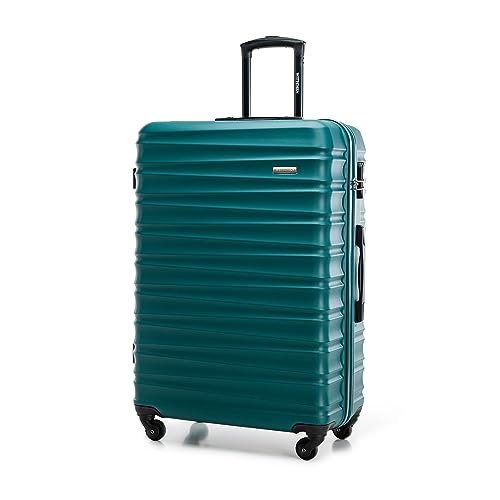 WITTCHEN Reisekoffer Rollkoffer Trolley Großer Koffer Handgepäck Hartschale aus ABS mit 4 Spinner-Rollen Zahlenschloss Teleskopgriff Groove Line Größe L Grün von WITTCHEN