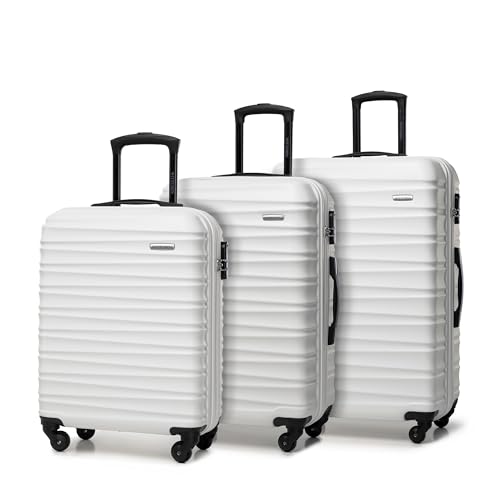 WITTCHEN Reisekoffer 3er Koffer-Set Rollkoffer Trolley Handgepäck Hartschale aus ABS mit 4 Spinner-Rollen Zahlenschloss Teleskopgriff Groove Line Weiß von WITTCHEN