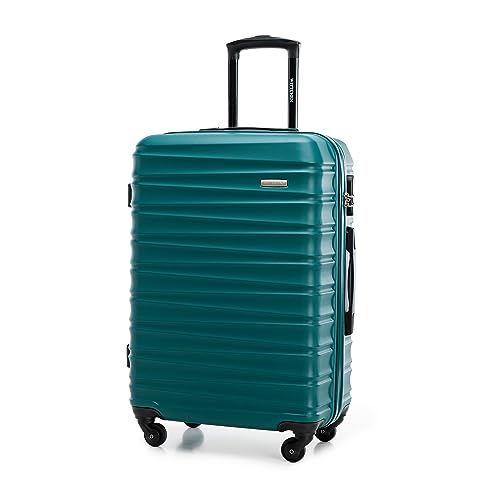 WITTCHEN Reisekoffer Rollkoffer Trolley Mittlerer Koffer Handgepäck Hartschale aus ABS mit 4 Spinner-Rollen Zahlenschloss Teleskopgriff Groove Line Größe M Grün von WITTCHEN