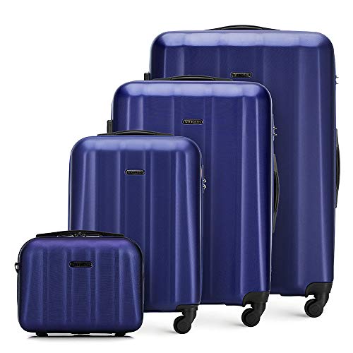 WITTCHEN Stabiler Reisekoffer Koffer-Set 4tlg. Trolley Material polycarbonat 4 Lenkrollen Zahlenschloss Blau von WITTCHEN
