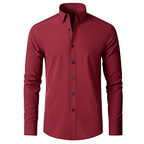 Herren Business-Hemd - Rot Herren Business Hemd Button Down Regular Fit Formelles Langarmhemd Mit Knopf - Party Alltagskleidung Urlaub Arbeit Dating Bankett Freunde Familie Geschenke Erwachsener,Rot, von WJFGGXHK