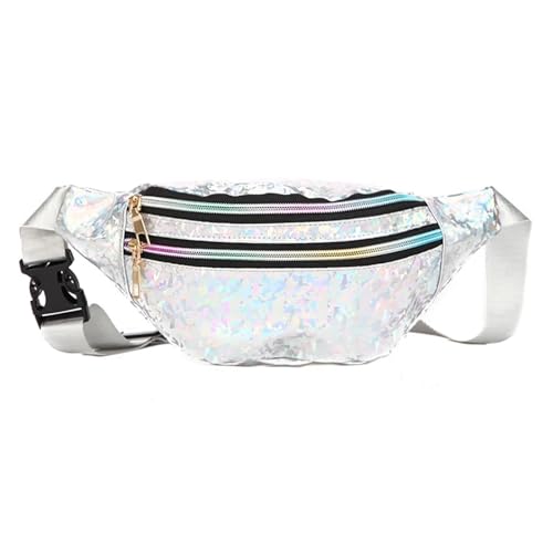 1PC Holographische Fanny Pack Hologramm Taille Tasche PU Strand Reise Banana Hüfte Bum Zip Frauen Geldbörse Gürtel Taschen Mädchen Brust Taschen(Silver) von WJLYDM