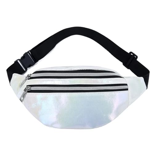 1PC Holographische Fanny Pack Hologramm Taille Tasche PU Strand Reise Banana Hüfte Bum Zip Taille Taschen Frauen Gürtel Tasche for Mädchen(White) von WJLYDM