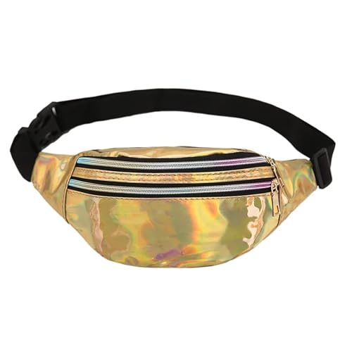 Holografische Gürteltasche for Damen, Herren, Kinder, metallische Farbe, Sport-Hüfttasche, Gürtel, Hologramm-Hüfttasche for Reisen, Laufen, Partys(Gold) von WJLYDM