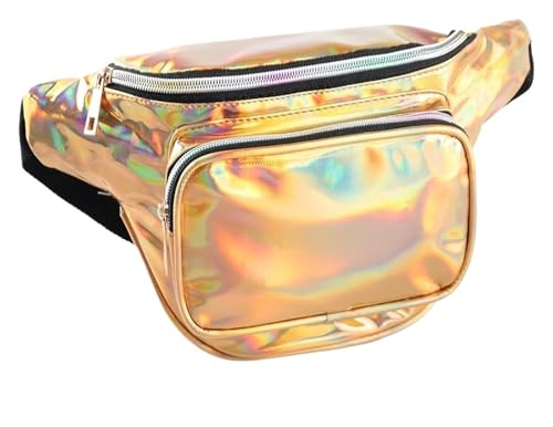 Holografische Gürteltasche for Damen und Herren, Wasserabweisende Umhängetasche mit Mehreren Taschen und verstellbaren Gürteln(Gold) von WJLYDM