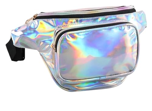 Holografische Gürteltasche for Damen und Herren, Wasserabweisende Umhängetasche mit Mehreren Taschen und verstellbaren Gürteln(Silver) von WJLYDM