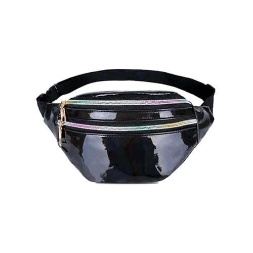 Holographische Fanny Pack Frauen Silber Bum Bag Reise Glänzende Taille Taschen Mode Mädchen Rosa Leder Hologramm Hüfte Tasche(Black) von WJLYDM