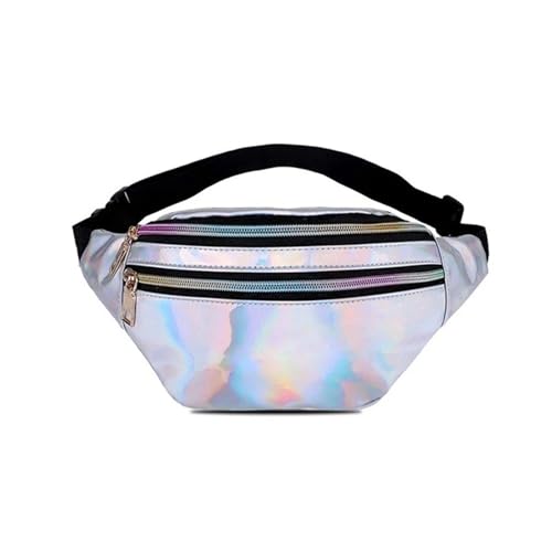 Holographische Fanny Pack Frauen Silber Bum Bag Reise Glänzende Taille Taschen Mode Mädchen Rosa Leder Hologramm Hüfte Tasche(Silver) von WJLYDM