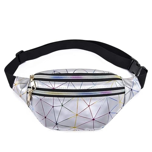Holographische Fanny Pack Frauen Silber Bum Bag Reise Glänzende Taille Taschen Mode Mädchen Rosa Leder Hologramm Hüfte Tasche(Silver-F) von WJLYDM