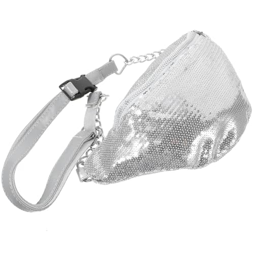 Mode PU Pailletten Fanny Pack Chic Casual Zipper Taille Tasche for Reisen Outdoor Sport Fanny Tasche(Sliver) von WJLYDM